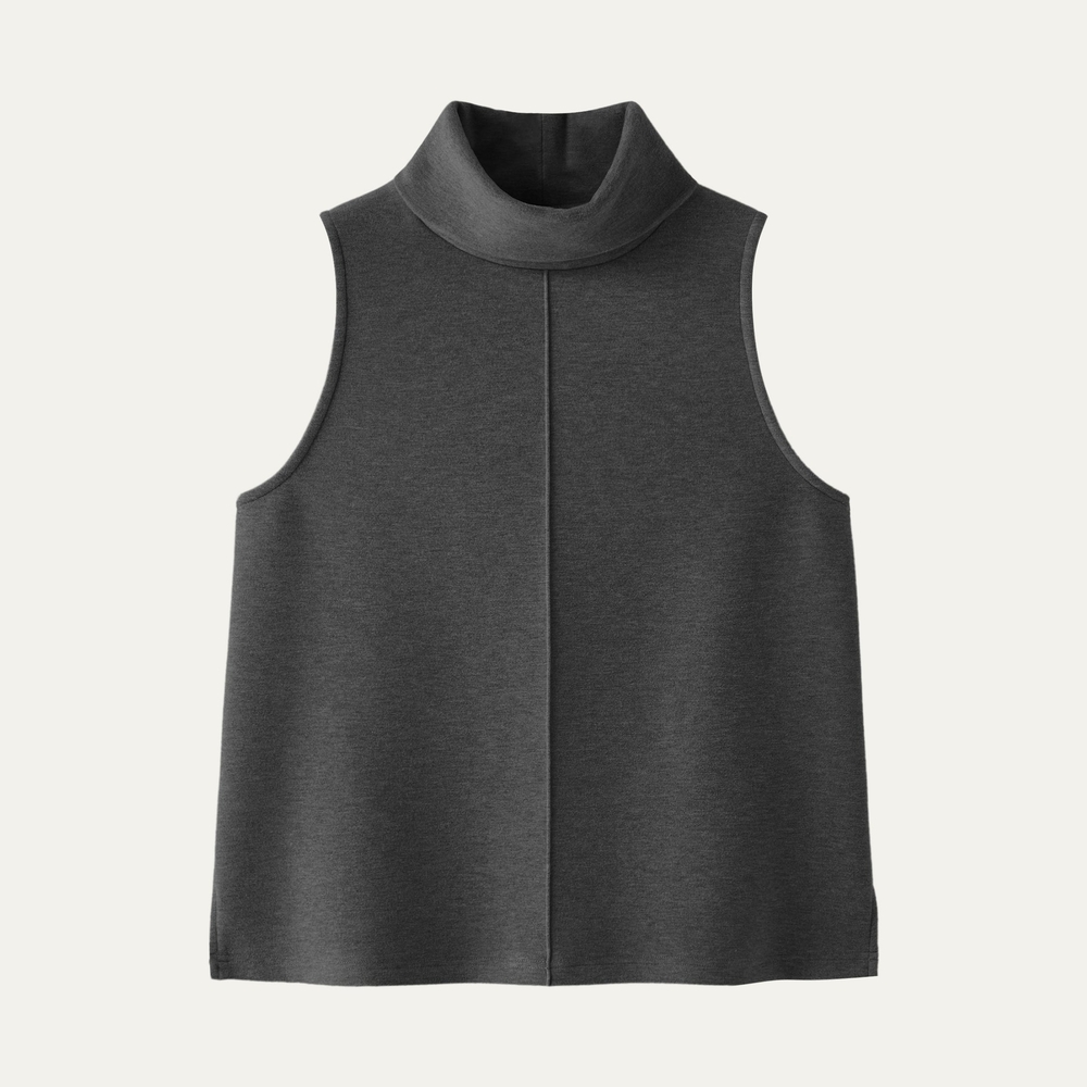 OGL Turtleneck Sleeveless Top Medium Gray A-Line Split Hem Minimalist Chic - Picture 2 of 5
